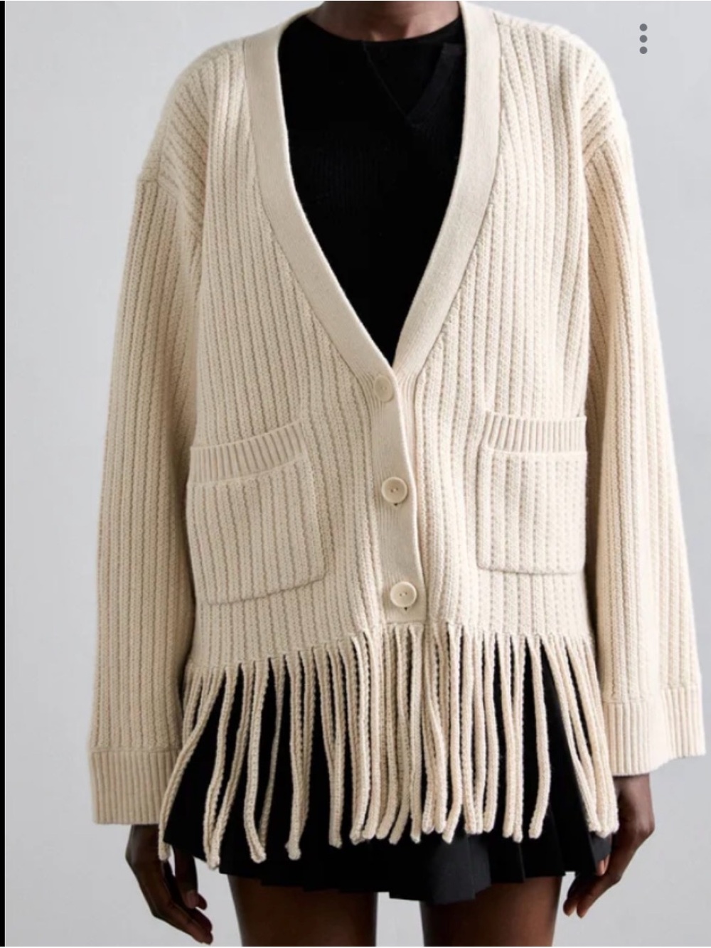 Sandro Fringed Open-Knit Cardigan Sweater in cream